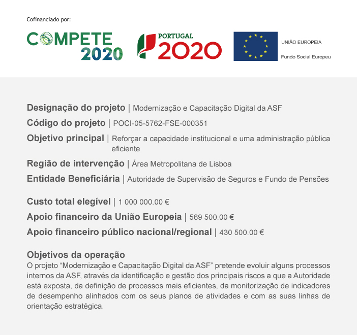 Informações sobre o projeto da ASF "Modenização e Capacitação Digital da ASF""com apoio financeiro da União Europeia