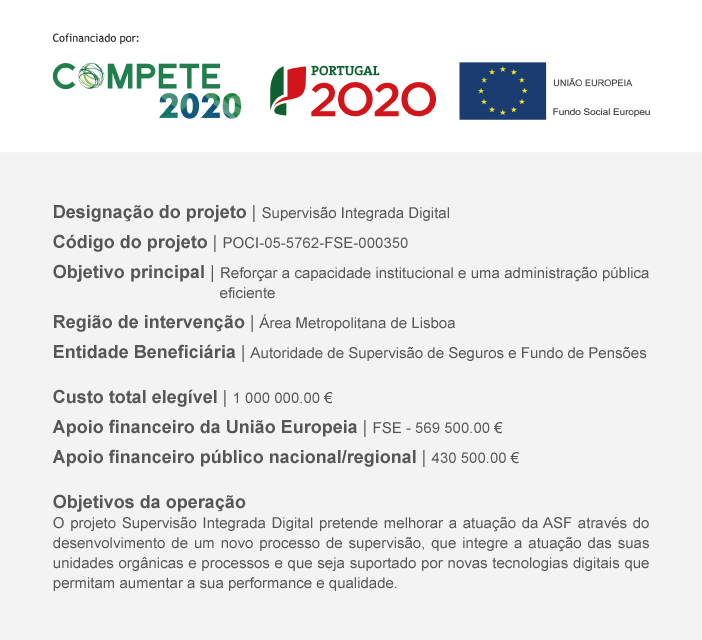 Informações sobre o projeto da ASF "Supervisão Integrada Digital"com apoio financeiro da União Europeia